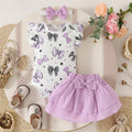 3PCS Grace Bow Printed Flutter Sleeve Baby Set