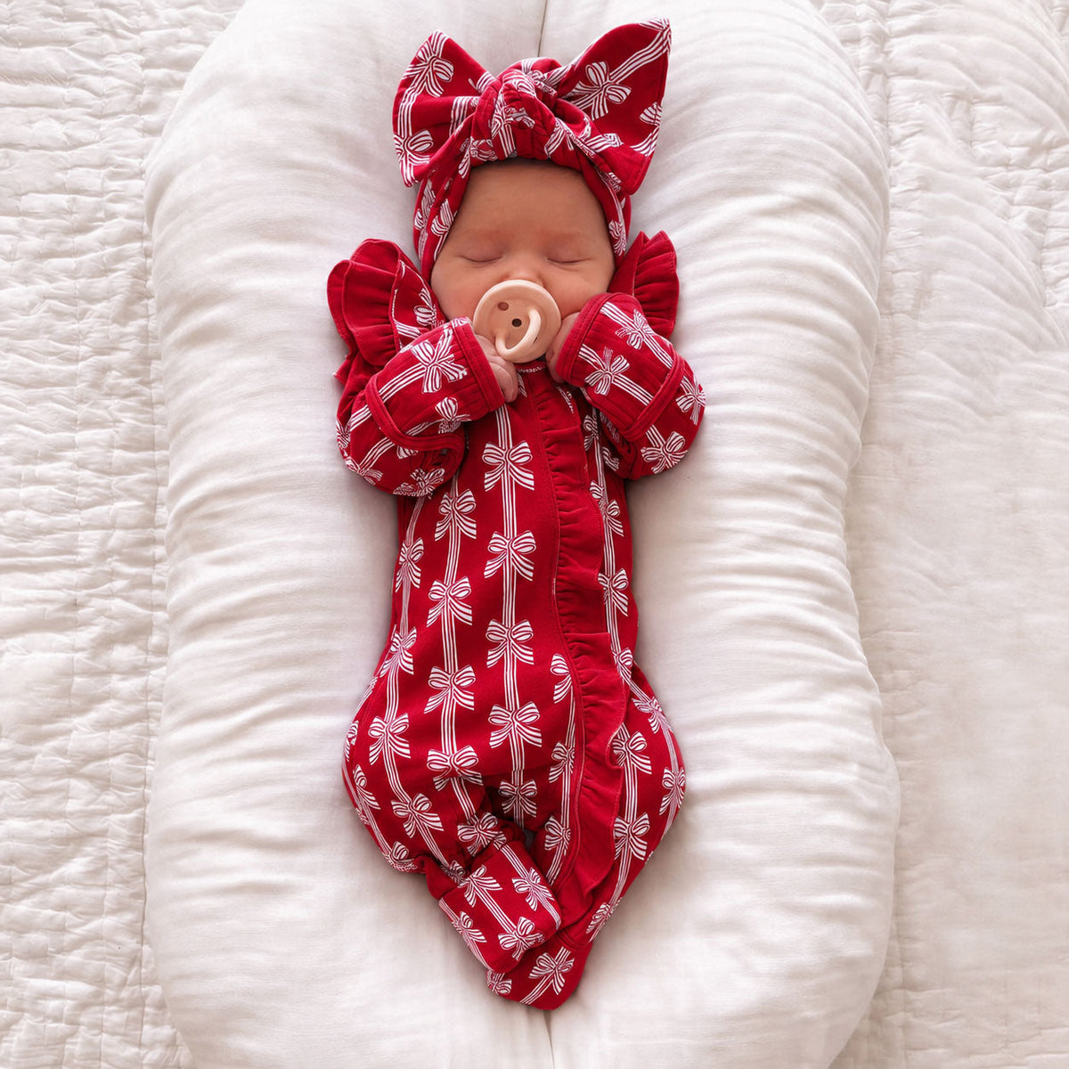 2PCS Lovely Bow Stripe Print Long Sleeve Zipper Baby Jumpsuit