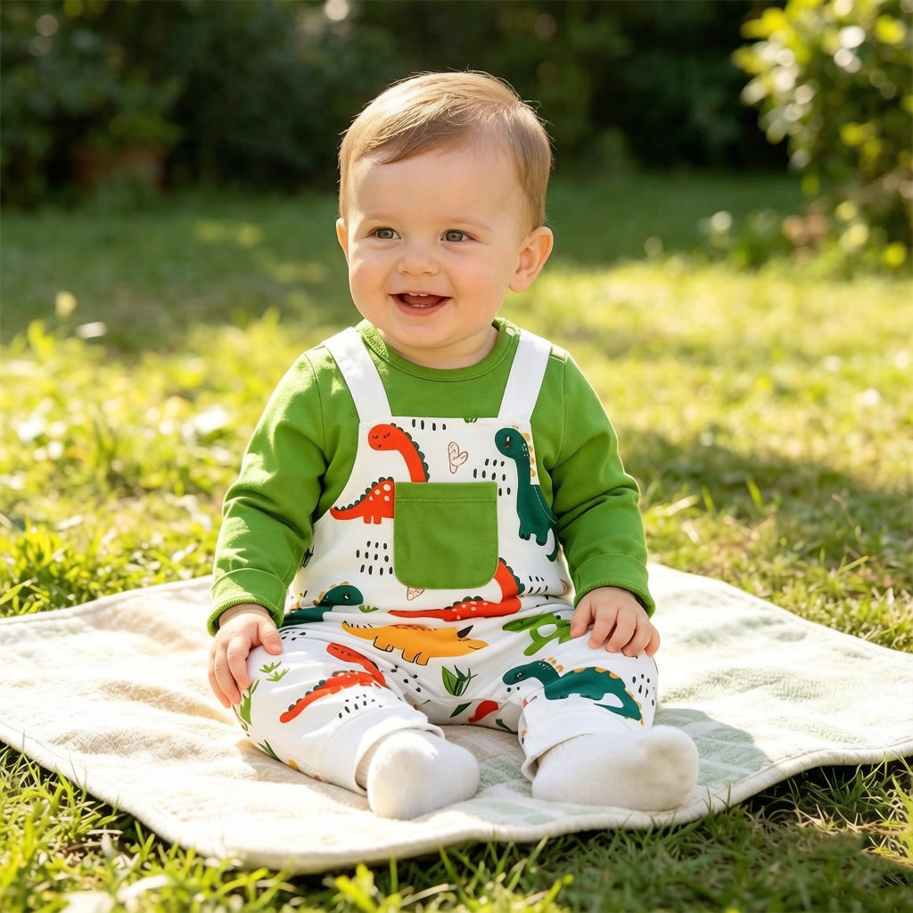 Cool Dinosaur Printed Long Sleeve Baby Jumpsuit