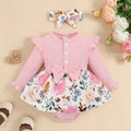 2PCS Pretty Floral Print Bow Long Sleeve Baby Girl Romper