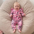 Exquisite Floral Print Ruffle Long Sleeve Baby Jumpsuit