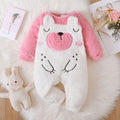 Sweet Fuzzy Bear Design Long Sleeve Baby Girl Jumpsuit